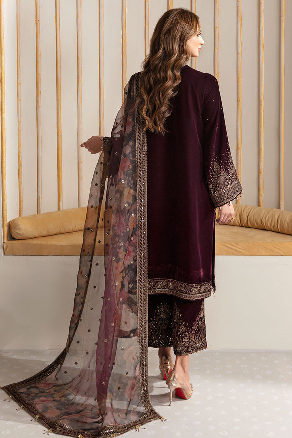 03 Piece Heavy Embroidered Velvet Suit - Ready To Wear