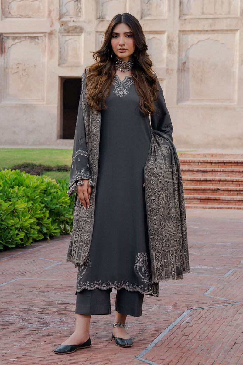 Dhank Charcoal Grey Embroidered 3-Piece Suit | Ready-to-Wear