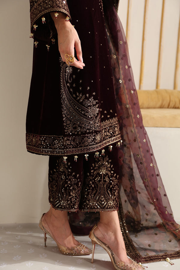 03 Piece Heavy Embroidered Velvet Suit - Ready To Wear