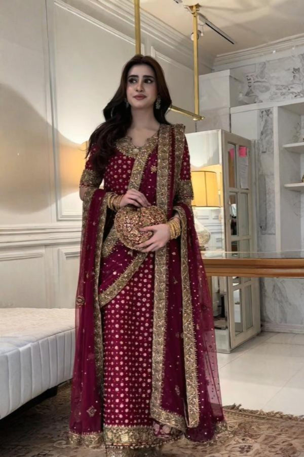 3 Piece Stitched  Chiffon Bridal Suit - Ready  to  Wear