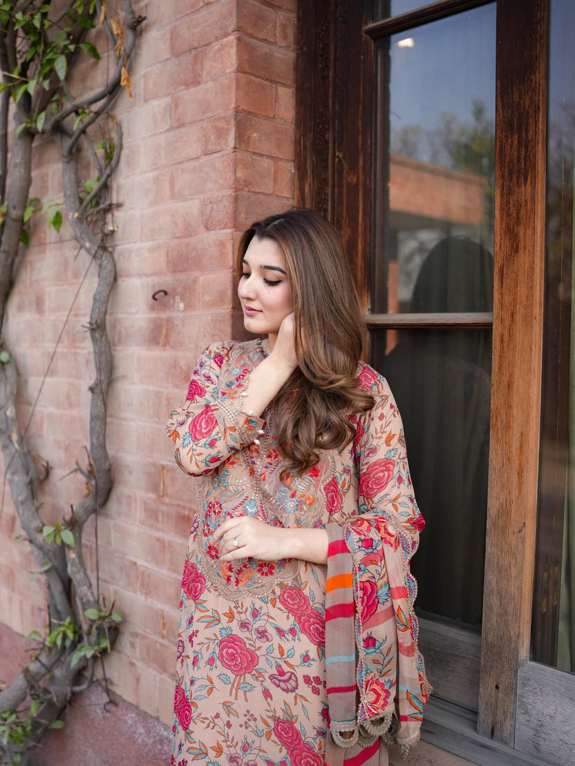 3 Piece  Printed Lawn Suit With Chiffon Dupatta | Ready To Wear
