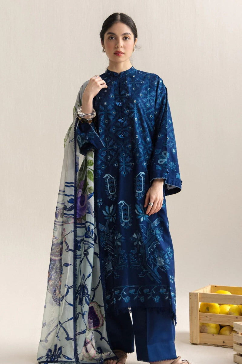 Dhank Royal Blue  Embroidered 3-Piece Suit | Ready-to-Wear