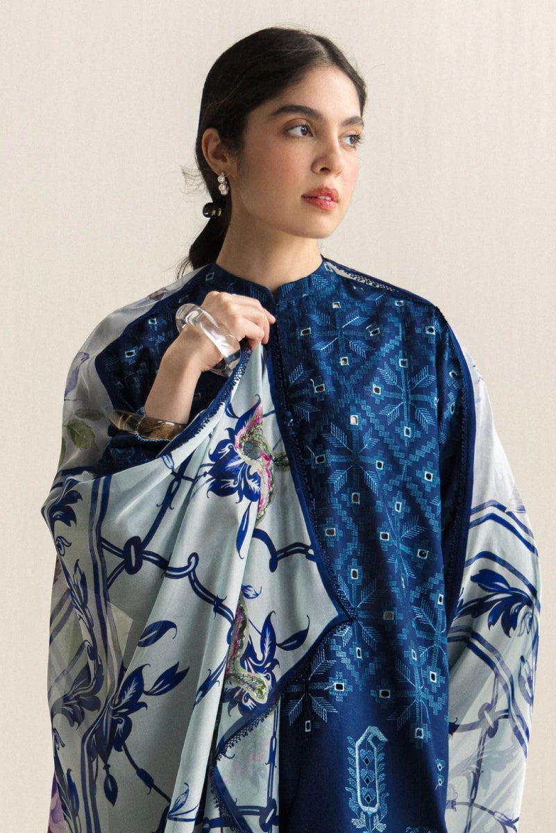 Dhank Royal Blue  Embroidered 3-Piece Suit | Ready-to-Wear