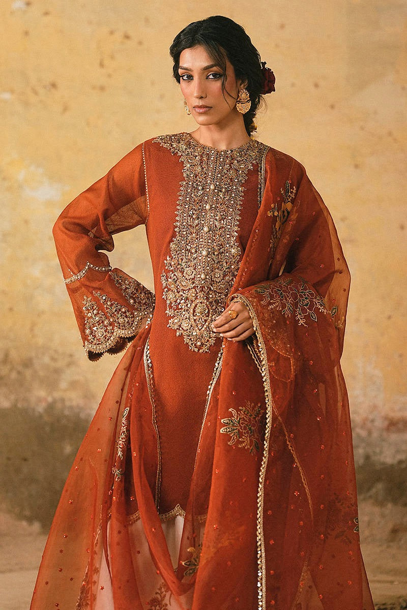 Burnt Orange Luxury Formal Wedding Embroidered 3-Piece suit – Raw Silk | Ready to Wear