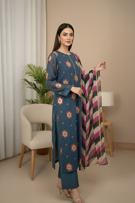 03-Piece Premium Chiffon Suit - Ready To Wear