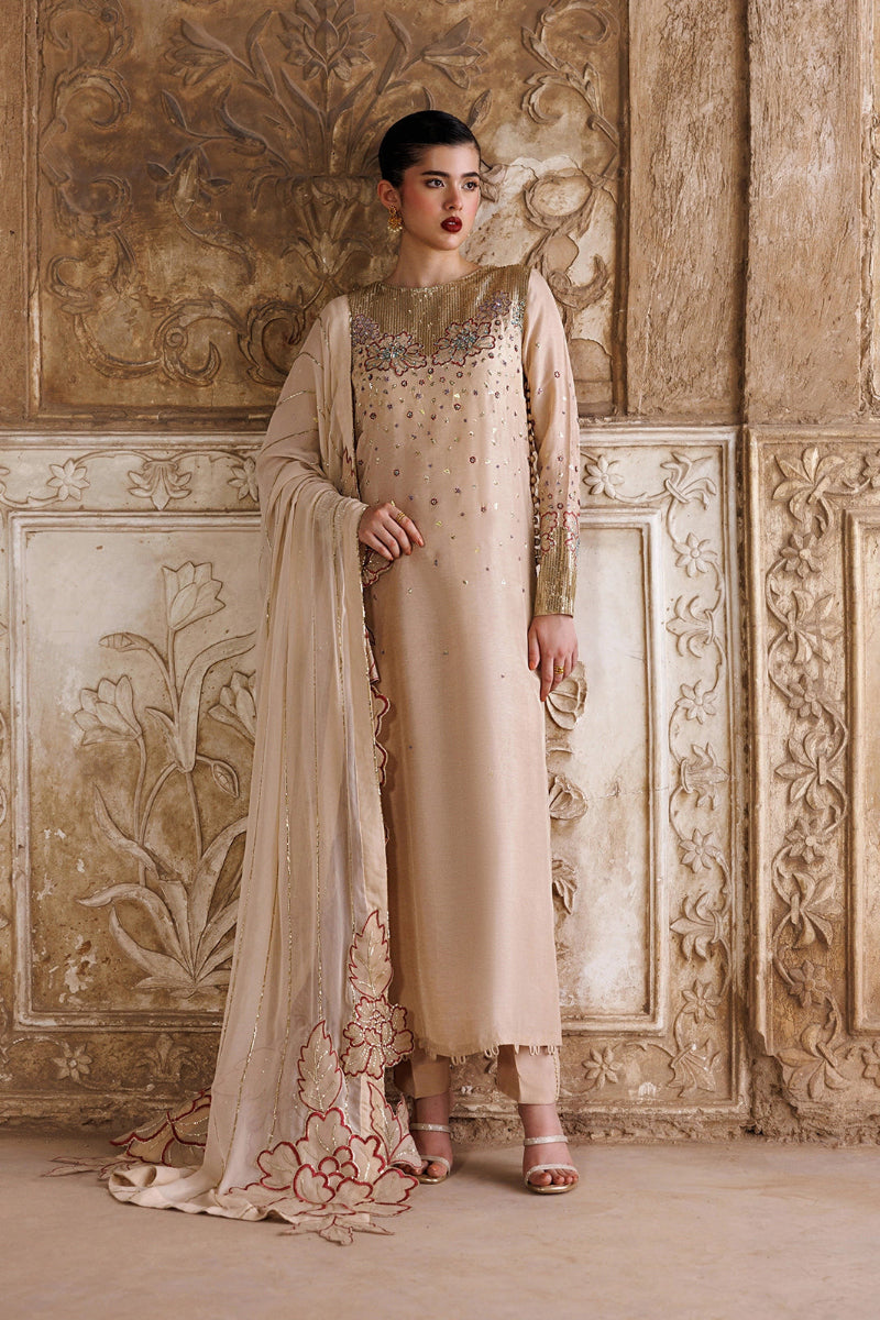 Beige Gold Raw Silk Formal Suit | ready to wear