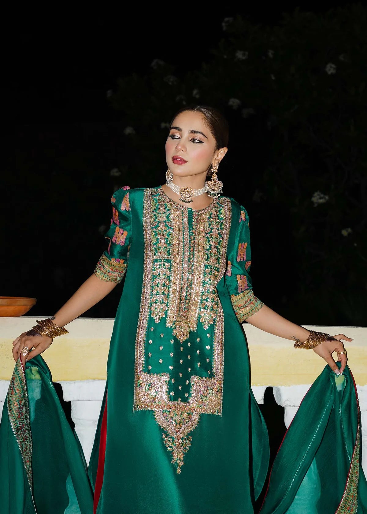 03-Piece Raw Silk Suit With Embroidery - Ready To Wear