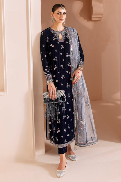 Jazmin Chandani Luxury Embroidered Velvet Wedding Dress- Navy Blue