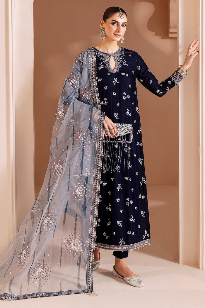 Jazmin Chandani Luxury Embroidered Velvet Wedding Dress- Navy Blue