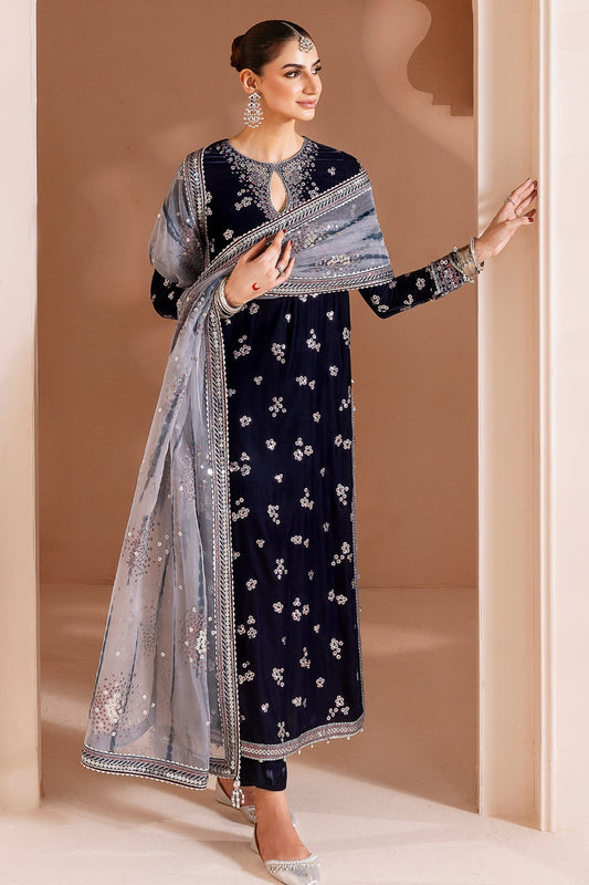 Jazmin Chandani Luxury Embroidered Velvet Wedding Dress- Navy Blue