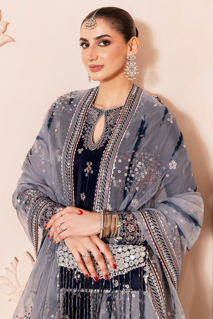 Jazmin Chandani Luxury Embroidered Velvet Wedding Dress- Navy Blue