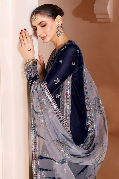 Jazmin Chandani Luxury Embroidered Velvet Wedding Dress- Navy Blue