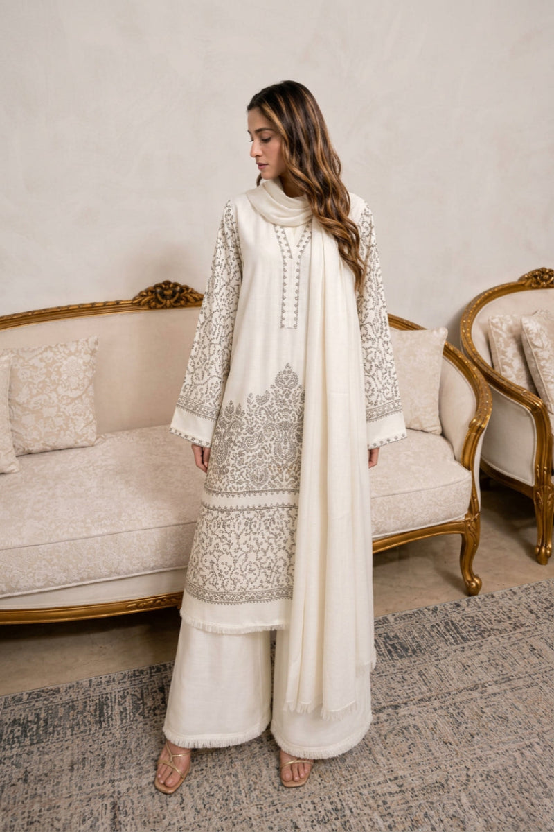 Traditional Pashmina Hand Work 3-Piece Suit | Ready-to-Wear