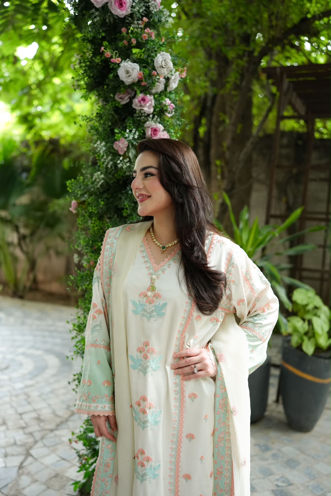 Embroidered Tie & Dye Charmeuse Silk Suit with Organza Dupatta | Ready To Wear