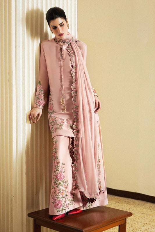 Dusty Pink Raw Silk Thread Embroidered 3-Piece Suit | Ready To Wear