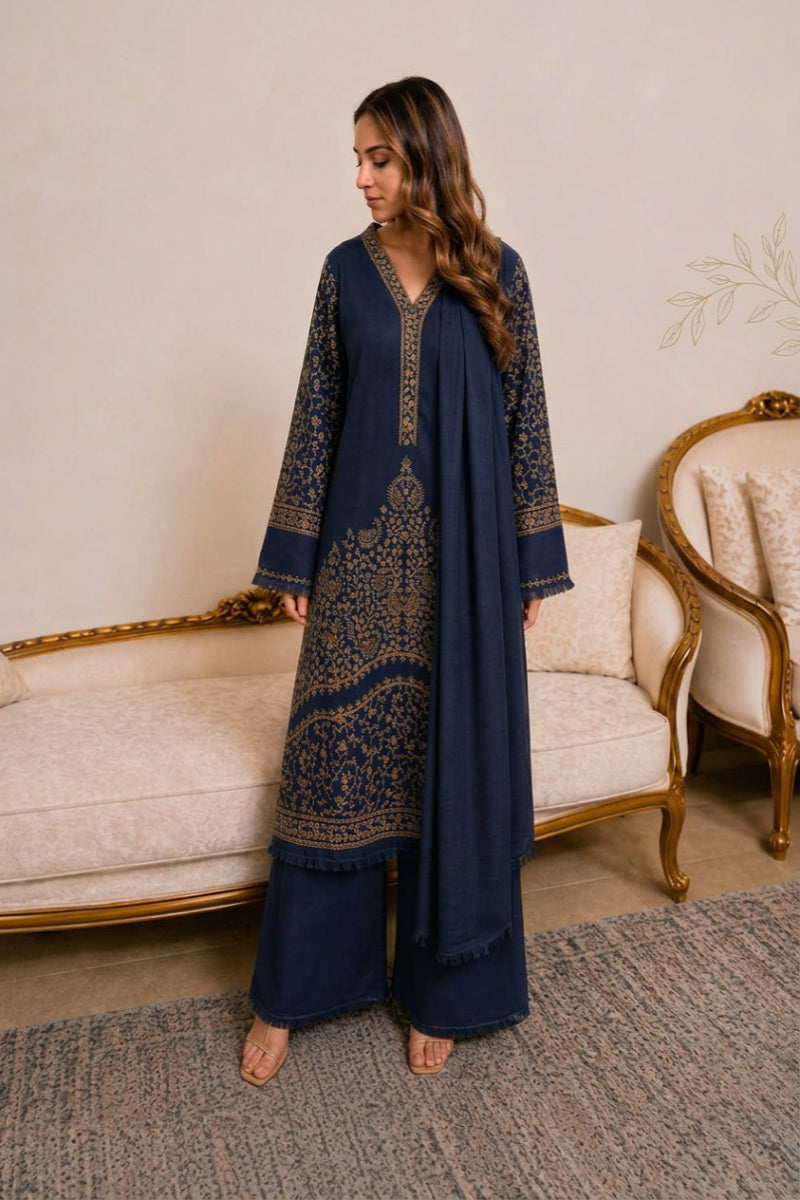 Traditional Pashmina Hand Work 3-Piece Suit | Ready-to-Wear