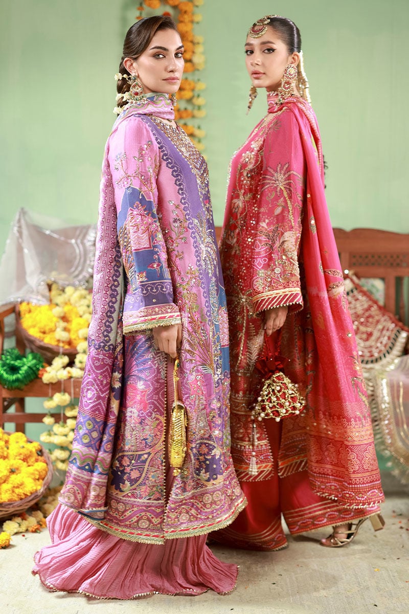 Luxury Purple & Pink Silk suit with Hand Embellished Adda Work | Ready To Wear
