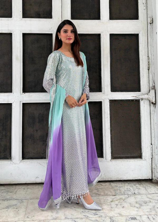 3-Piece Tie-Dye Chiffon Suit With Chiffon Dupatta | Ready To Wear