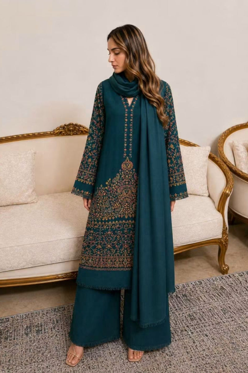 Traditional Pashmina Hand Work 3-Piece Suit | Ready-to-Wear