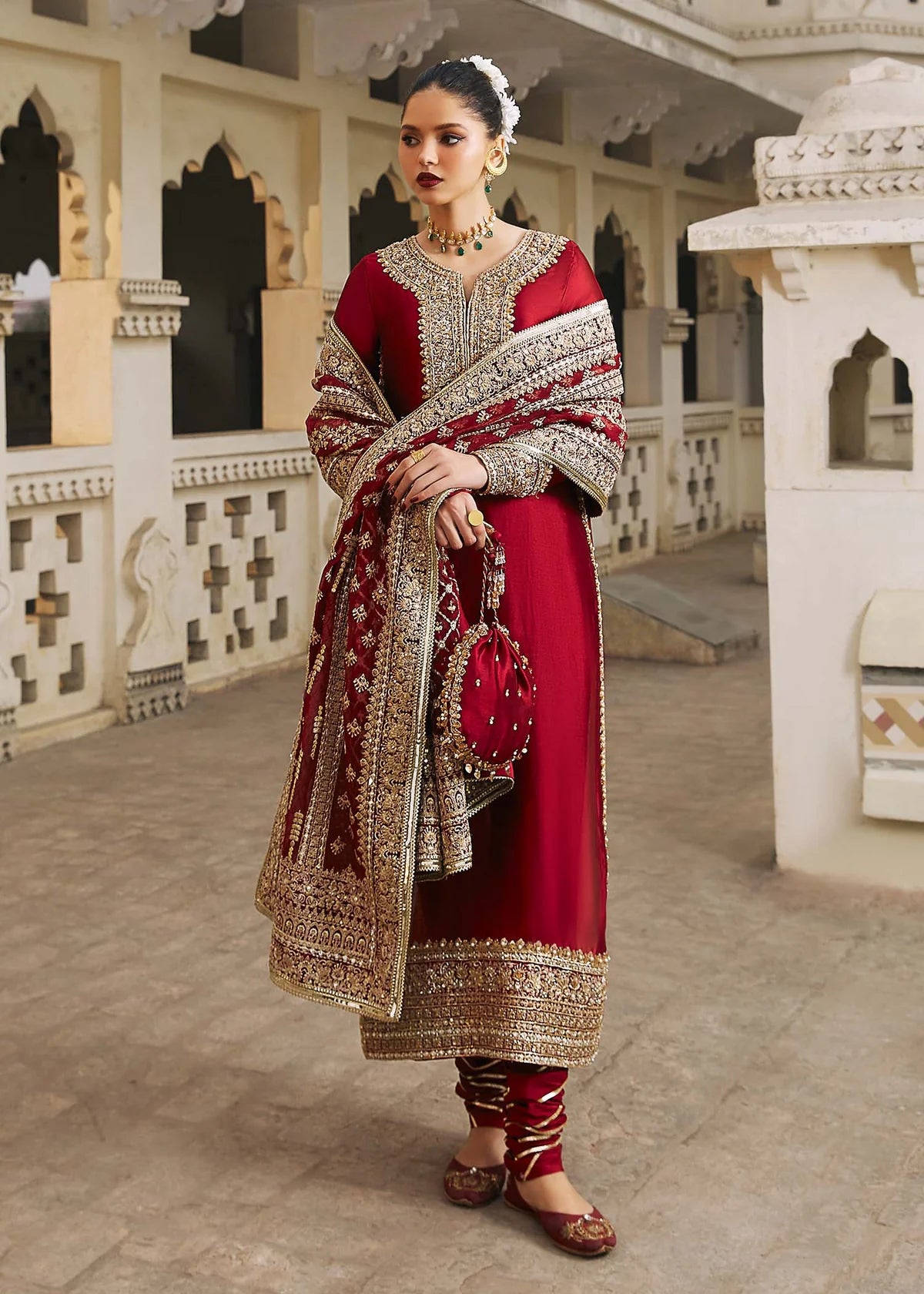03-Piece Embroidered Korean Silk With Heavy Organza Dupatta - Ready To Wear