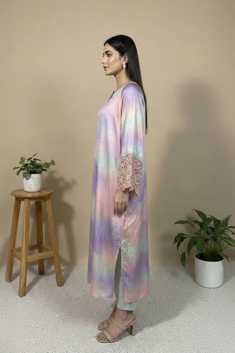 Pastel Dream Silk Kaftan – Luxury Stitched Dress