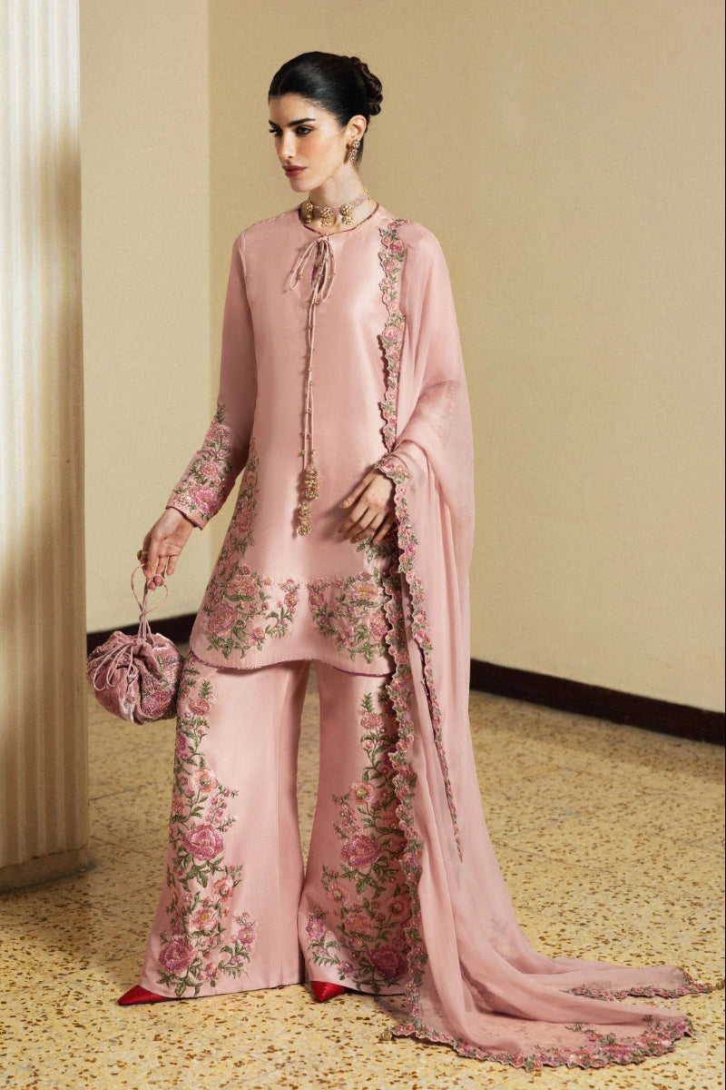 Dusty Pink Raw Silk Thread Embroidered 3-Piece Suit | Ready To Wear