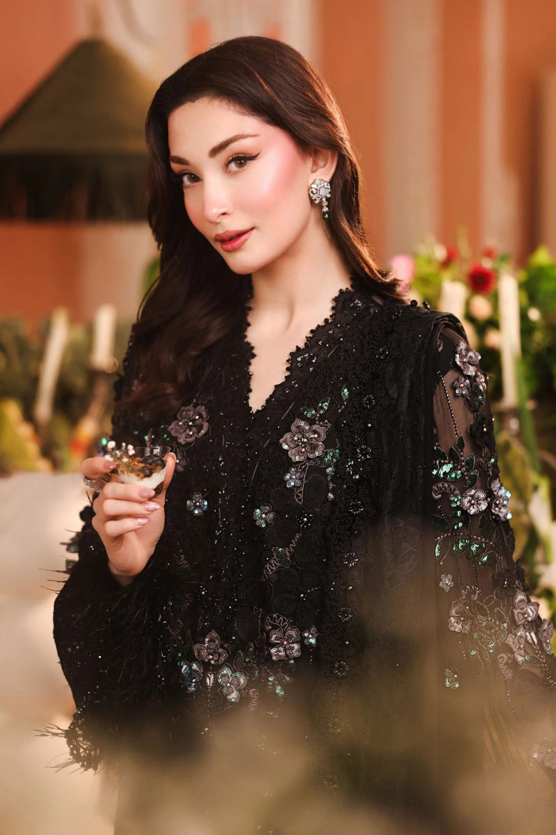 Black Bamber Chiffon Embroidered 3-Piece Suit | Ready to Wear