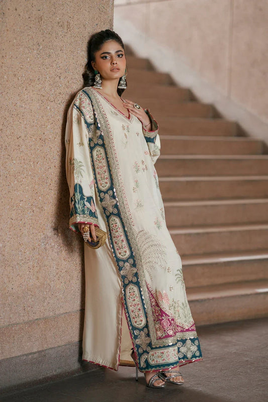 02-Piece Botanical Embroidered Silk Kaftan | Ready To Wear
