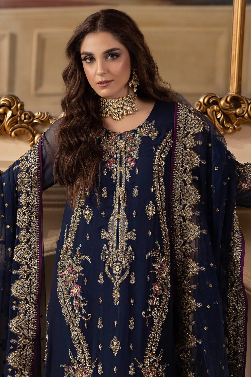 03-Piece Chiffon Suit With Embroidery - Ready To Wear