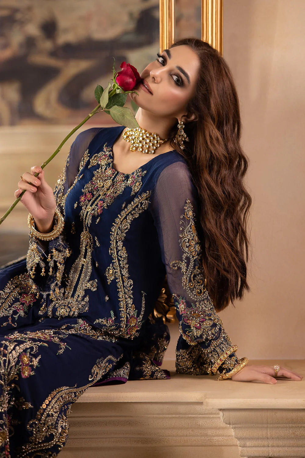 03-Piece Chiffon Suit With Embroidery - Ready To Wear
