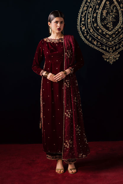 03-Piece Velvet Embroidered Winter Dress Ready To Wear