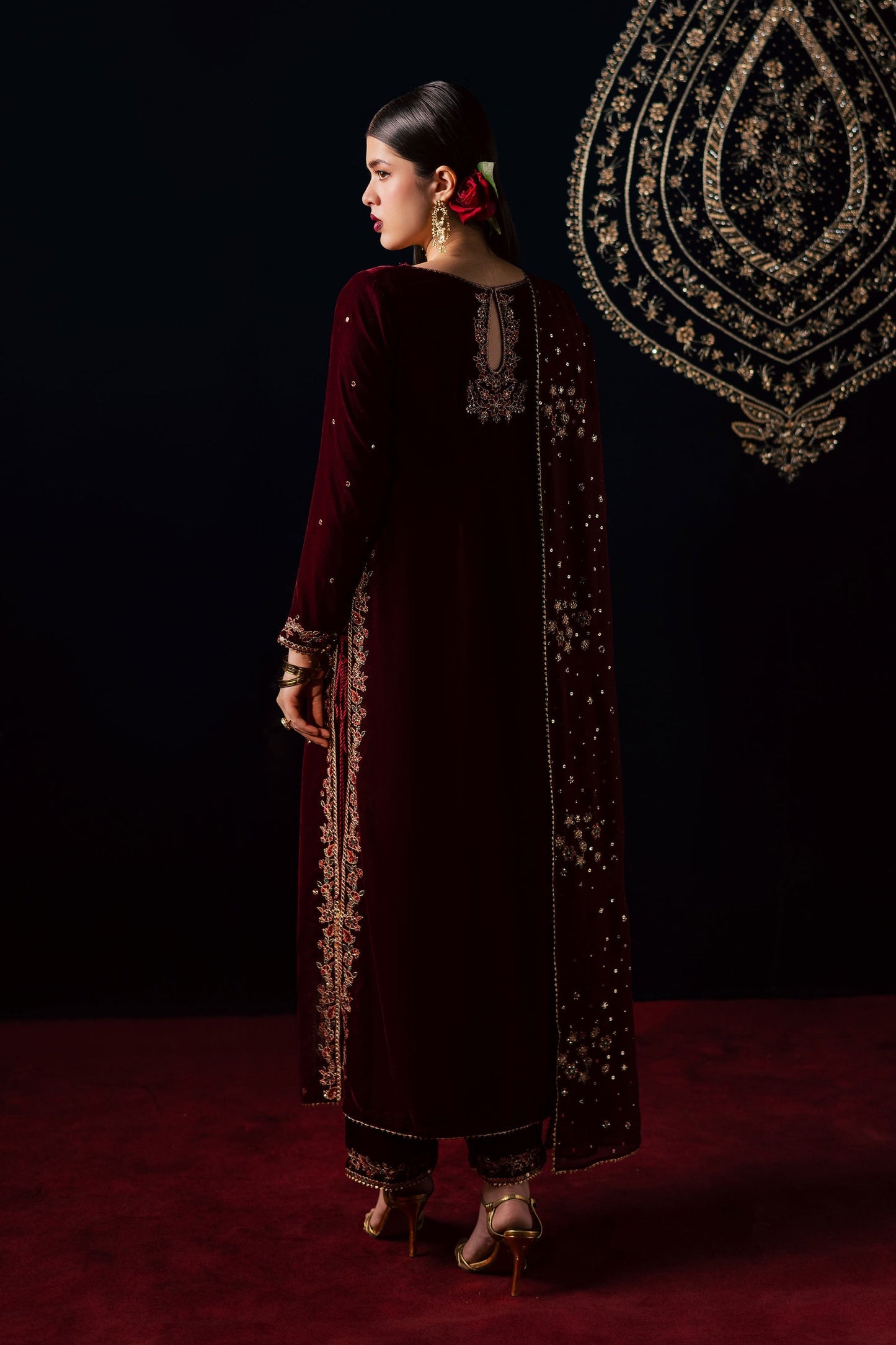 03-Piece Velvet Embroidered Winter Dress Ready To Wear