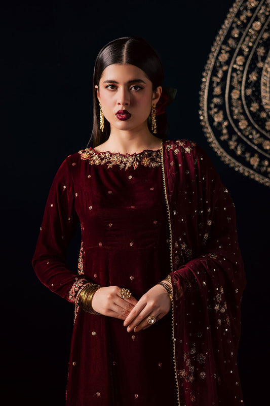 03-Piece Velvet Embroidered Winter Dress Ready To Wear