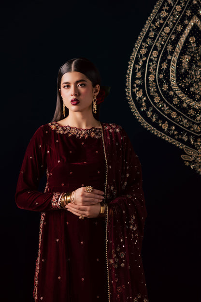 03-Piece Velvet Embroidered Winter Dress Ready To Wear