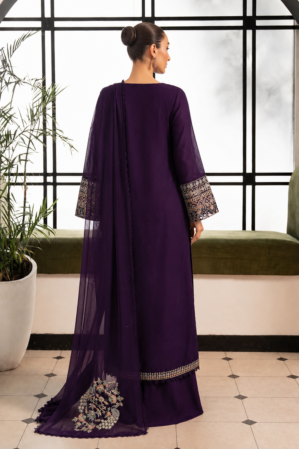 3-Piece Luxury Embroidered Chiffon Suit with Shamooz Silk Trouser | Ready to Wear