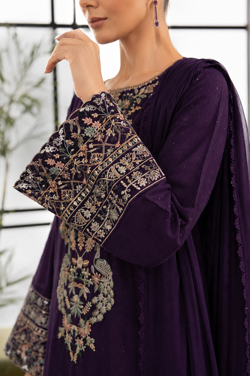 3-Piece Luxury Embroidered Chiffon Suit with Shamooz Silk Trouser | Ready to Wear