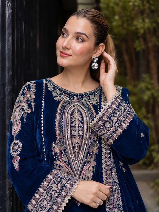 Luxury Velvet Heavy Embroidered  Suit | 3-Piece Winter Collection