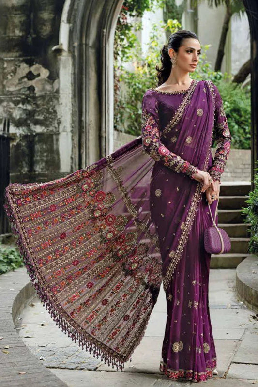 03-Piece Embroidered Chiffon Saree - Ready To Wear