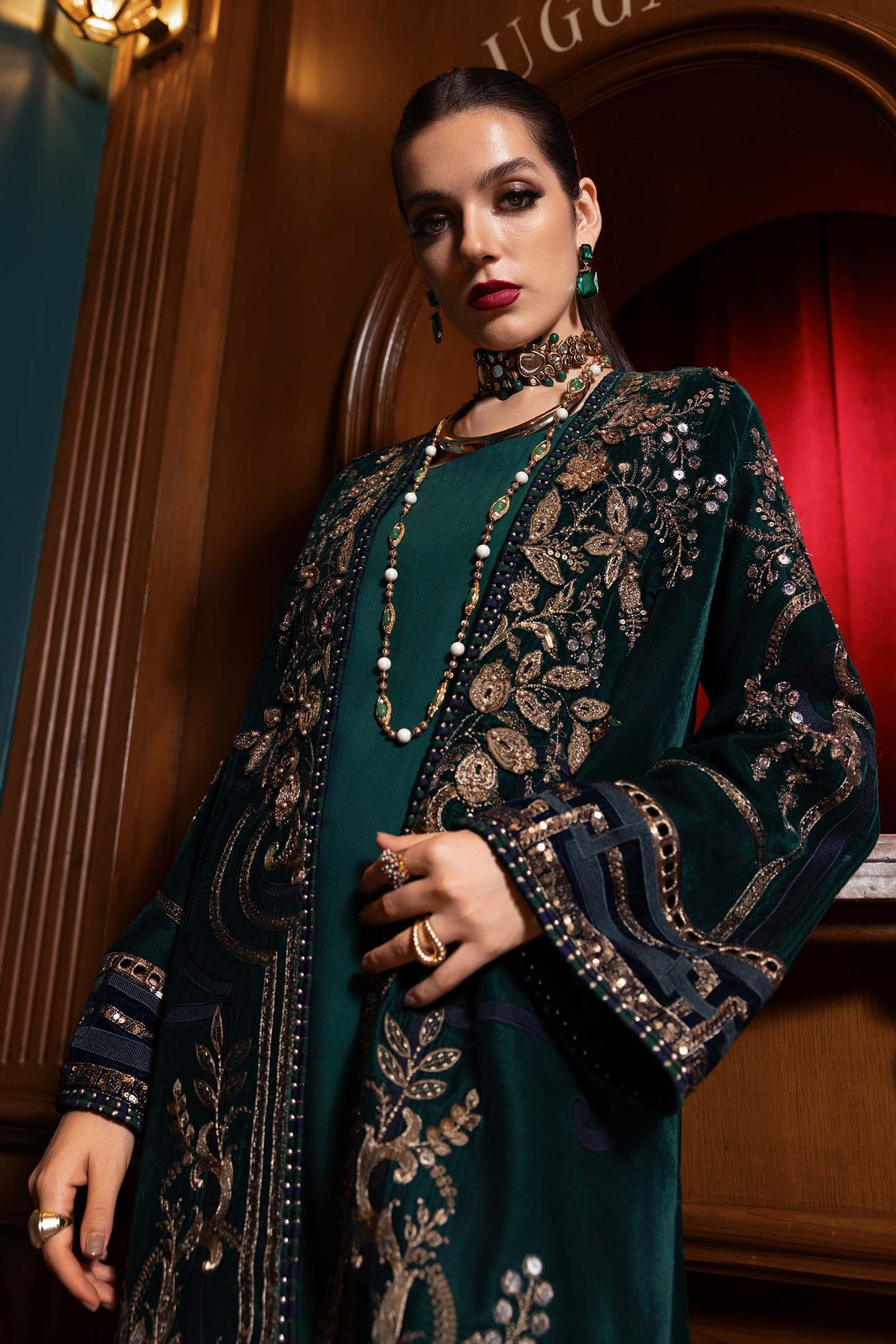 MariaB Velvet Embroidered Winter Dress With Palachi Shawl