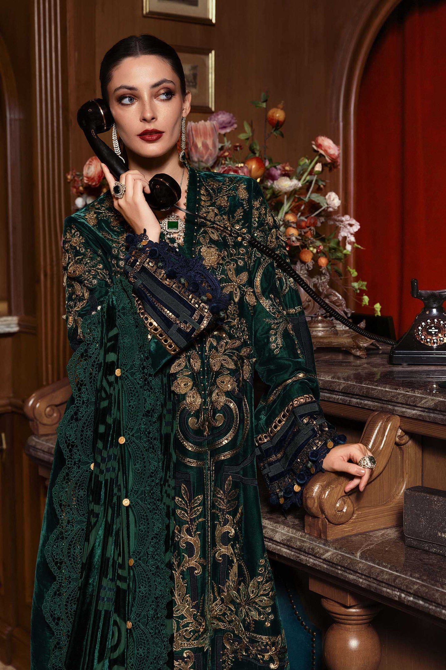 MariaB Velvet Embroidered Winter Dress With Palachi Shawl