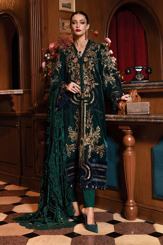 MariaB Velvet Embroidered Winter Dress With Palachi Shawl