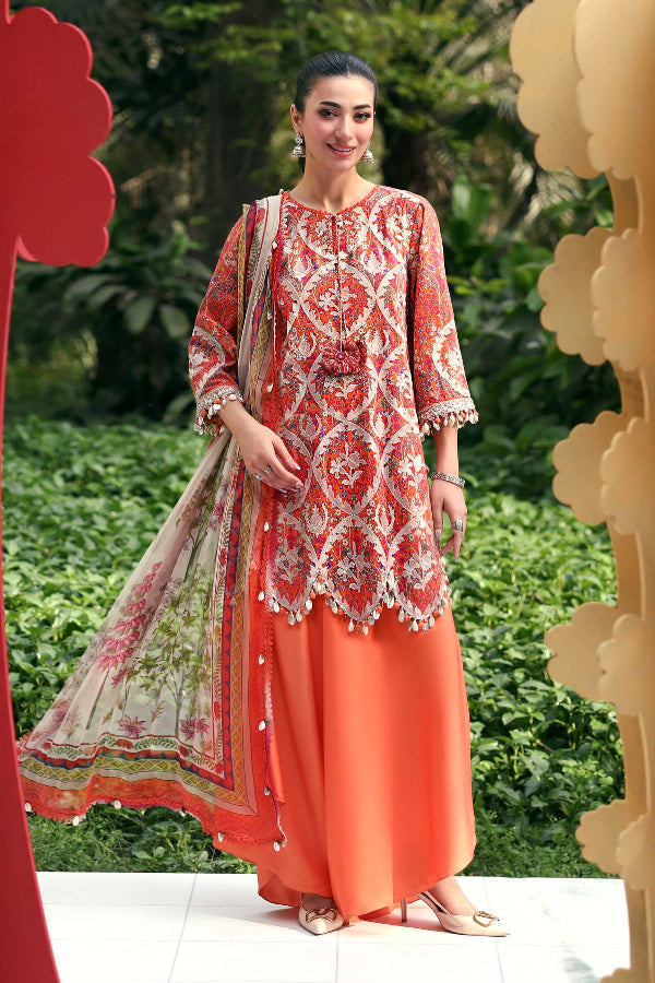 03-Piece Printed Lawn Suit With Chiffon Dupatta | Ready To Wear