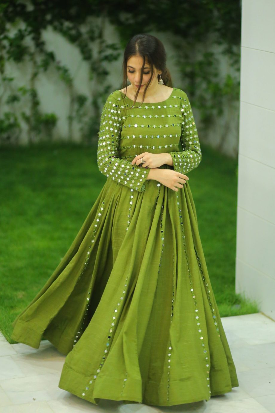 HEAVY MIRROR EMBELLISHED LONG FLARED ANARKALI SET WITH DUPATTA