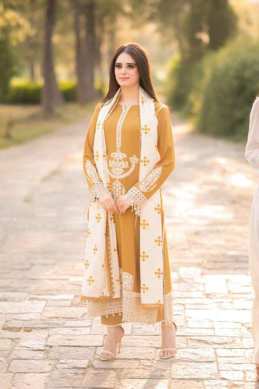 3 Piece Stitched Dhanak Suit - Ready To Wear