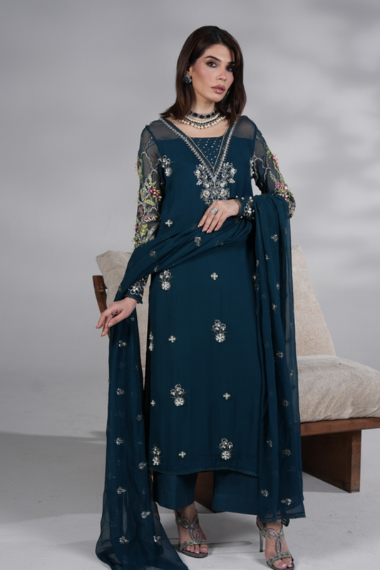 3 Piece Embroidered Chiffon Suit Ready To Wear