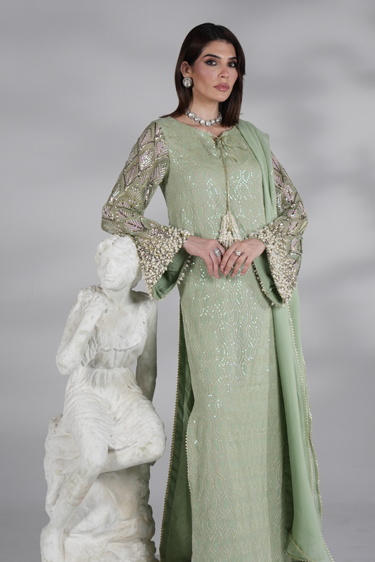 Mint Royale – Embroidered Chiffon  With Chiffon Dupatta | Ready To Wear