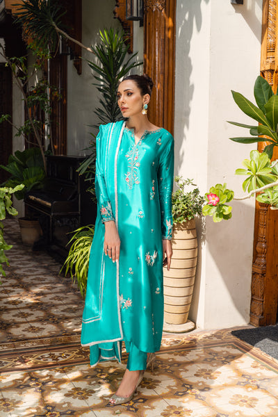 3 Piece Stitched Silk Dress - Ready To Wear