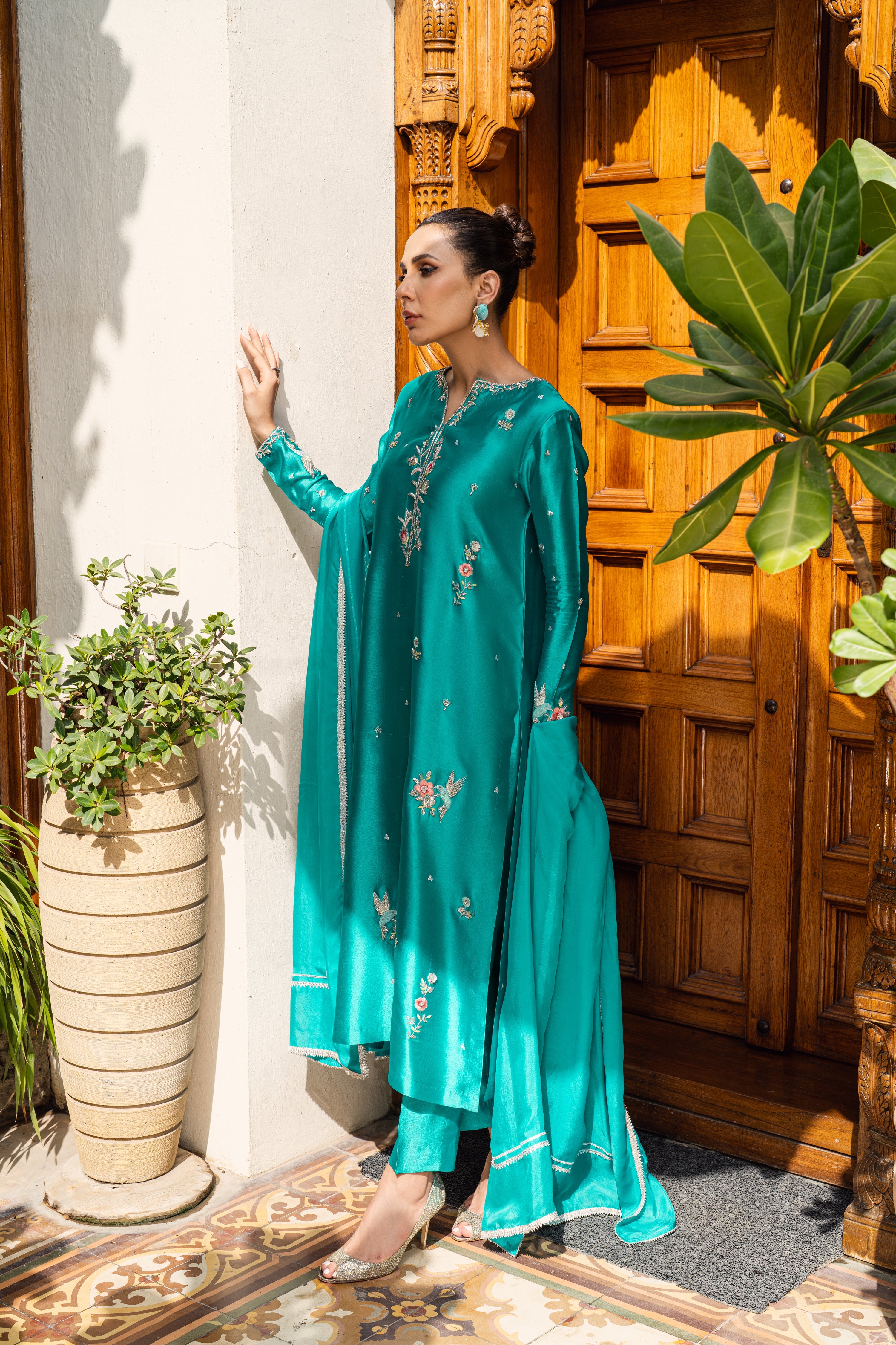 3 Piece Stitched Silk Dress - Ready To Wear