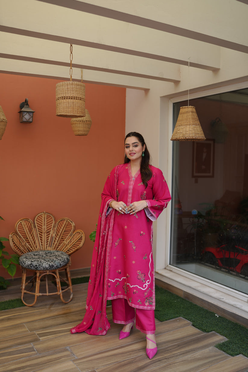 3 Piece Viscous Suit With Silk Dupatta | Ready To Wear