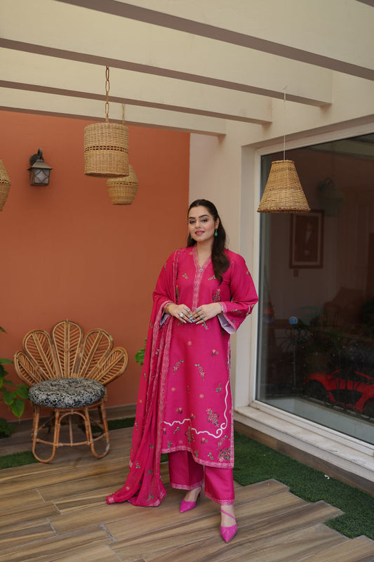 3 Piece Viscous Suit With Silk Dupatta | Ready To Wear